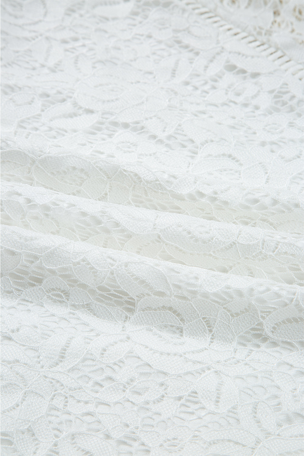 White Tie V Neck Lace Ruffle Detail Long Sleeve Blouse