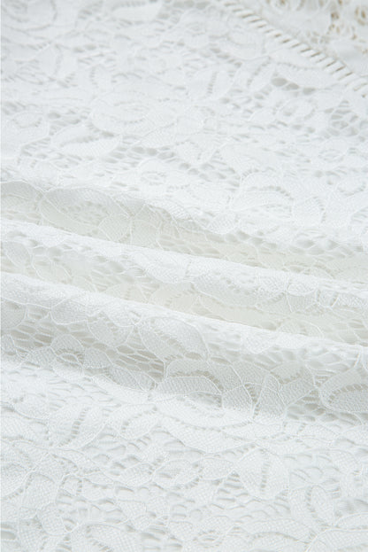 White Tie V Neck Lace Ruffle Detail Long Sleeve Blouse