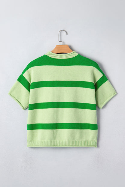 Green Stripe Oh for Lucks Sake St Patricks Day Short Sleeve Sweater