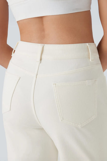 White Solid Color Rolled Cuffs Denim Bermuda Shorts