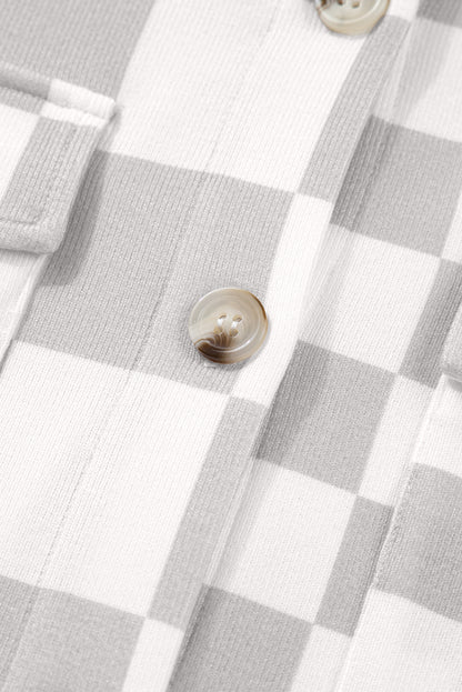 Khaki Plus Size Checkered Buttoned Down Casual Western Jacket