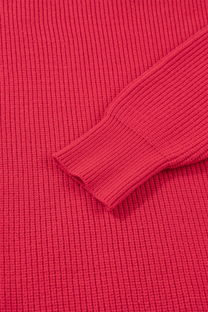 Fiery Red Sequin Bow Accent Drop Shoulder Festive Sweater