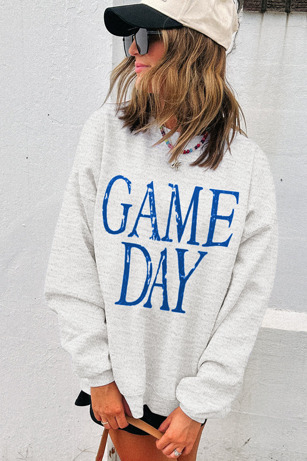 Black Vintage Washed GAME DAY Graphic Baggy Sweatshirt