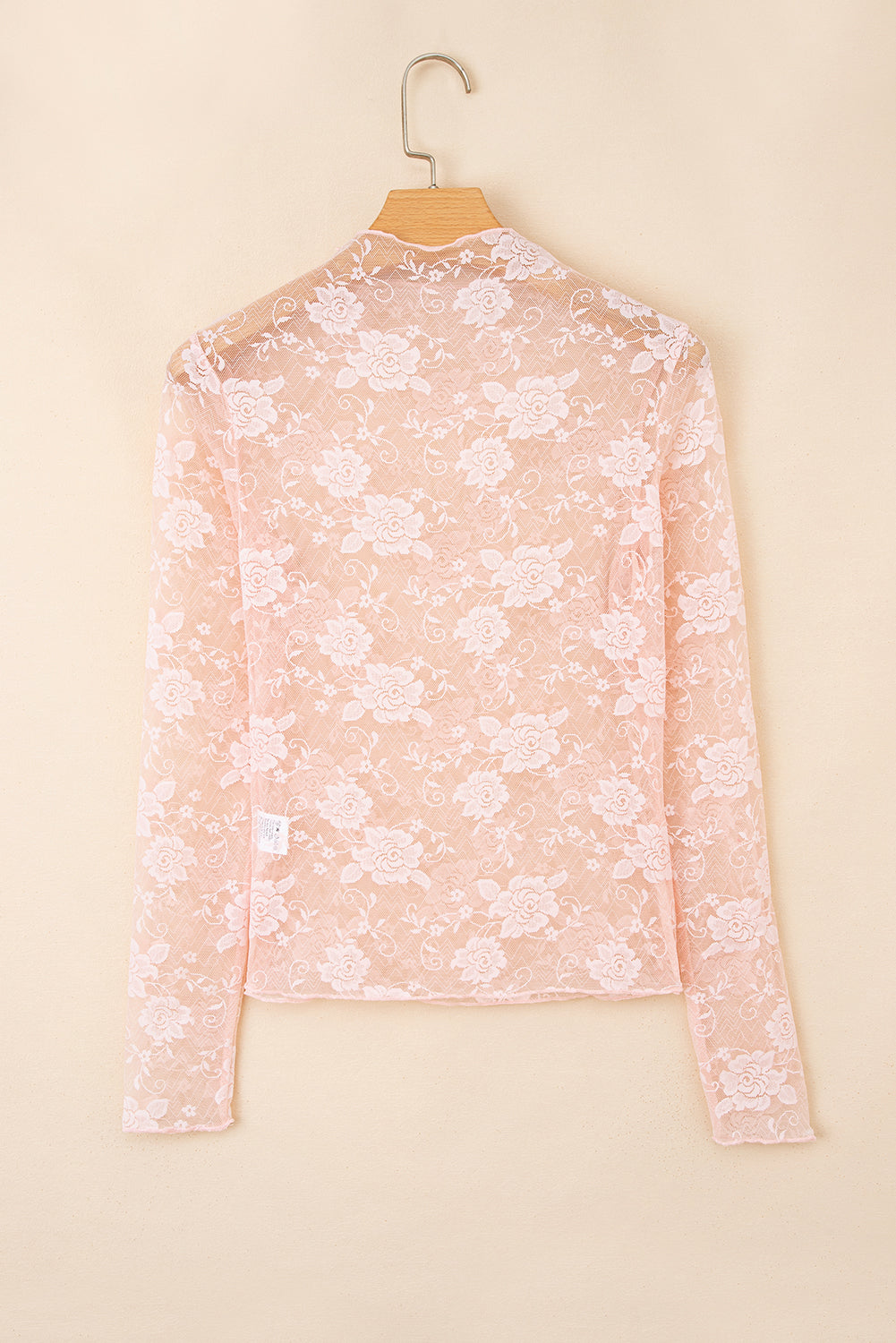 White Sheer Floral Lace Mesh Mock Neck Long Sleeve Top