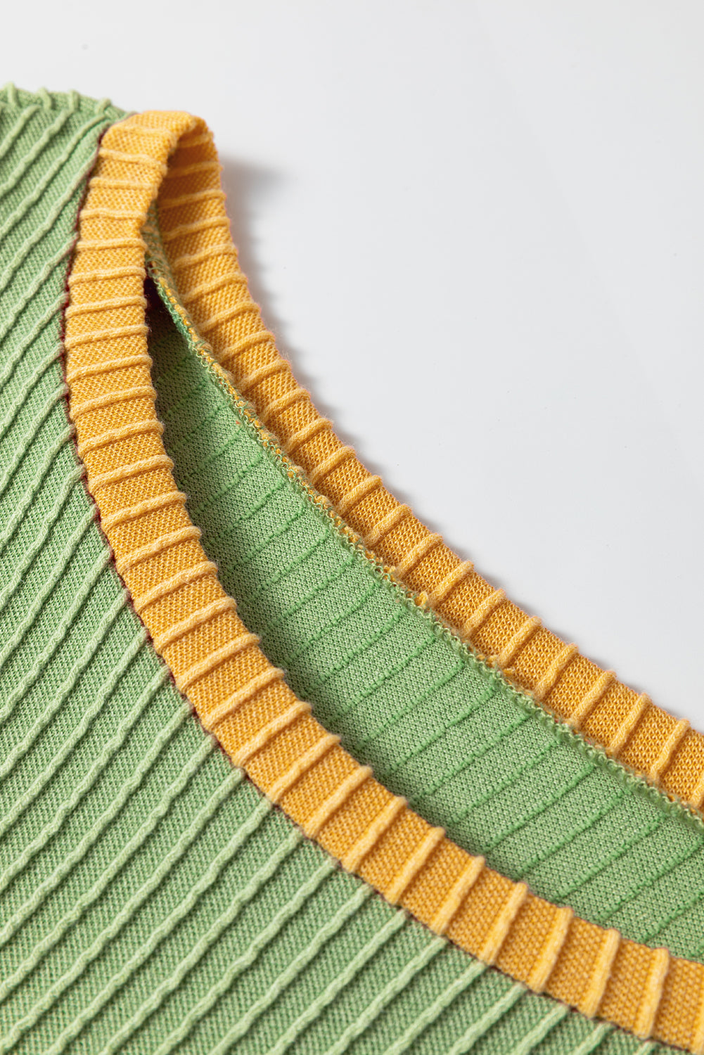 White Color Block Corded Knit Crew Neck Tee