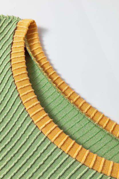 White Color Block Corded Knit Crew Neck Tee