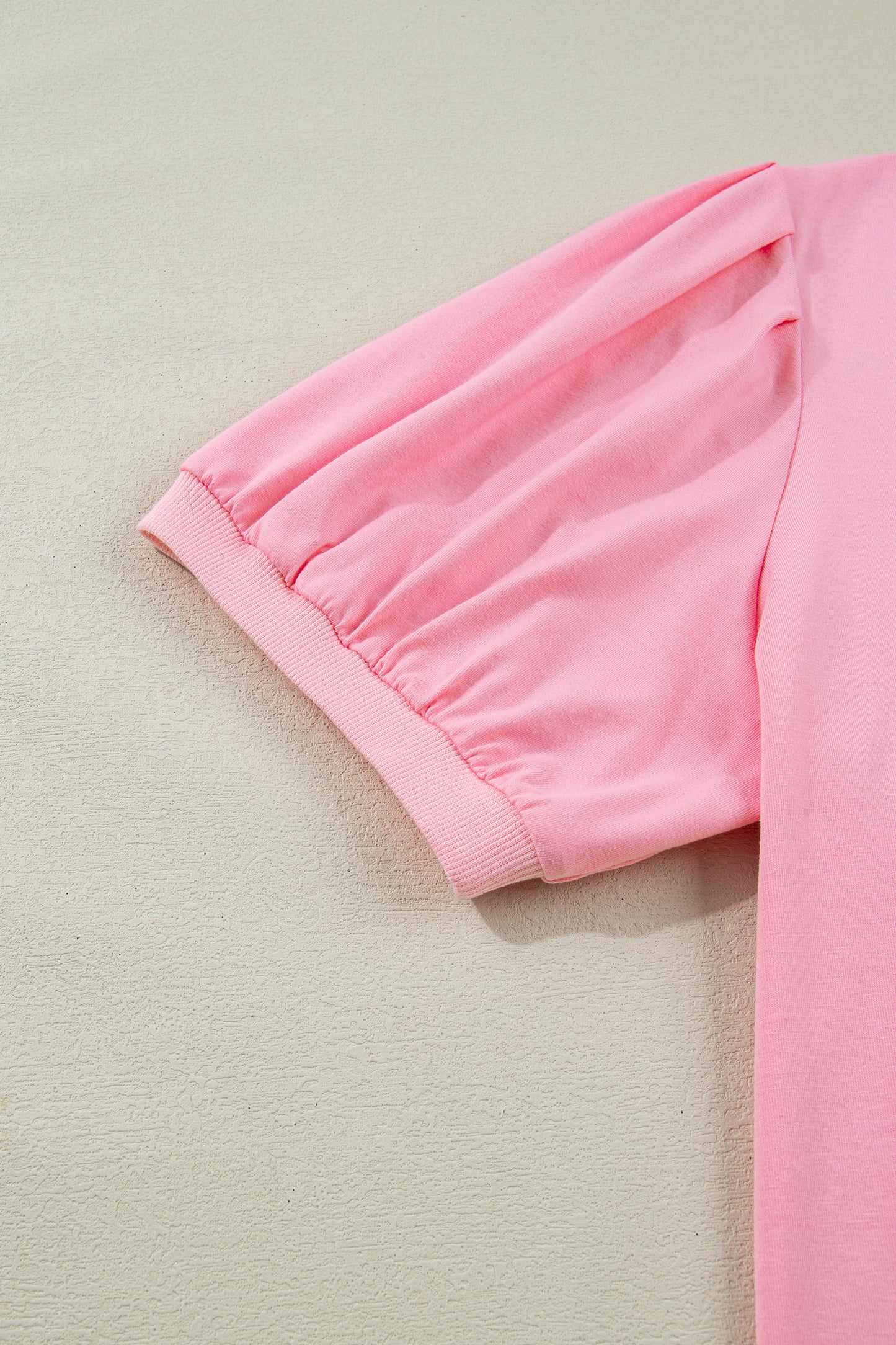 Bonbon V Neck Pleated Short Puff Sleeve Plus Size Blouse