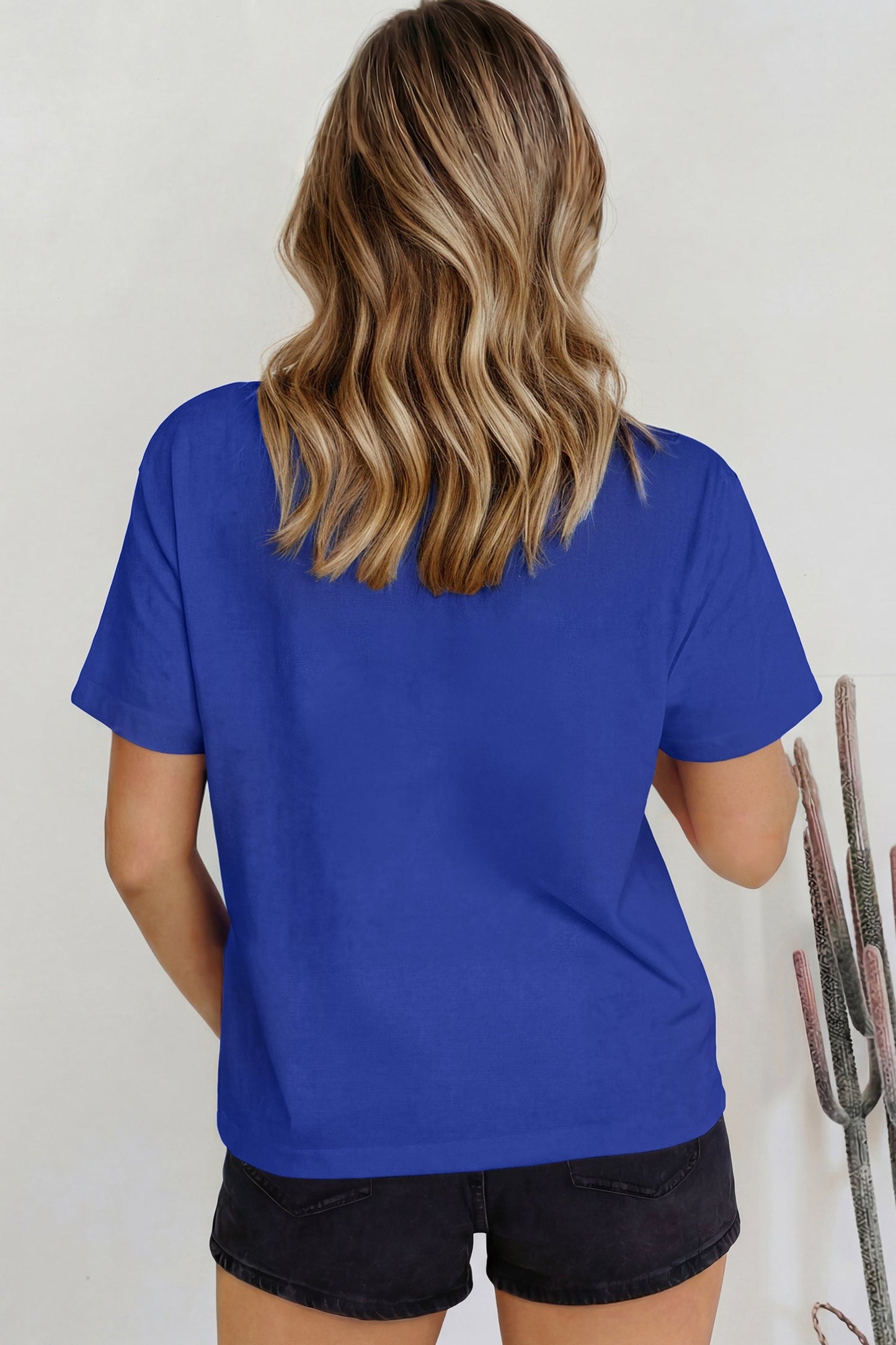 Beau Blue Solid Color High Neck Oversize Tee