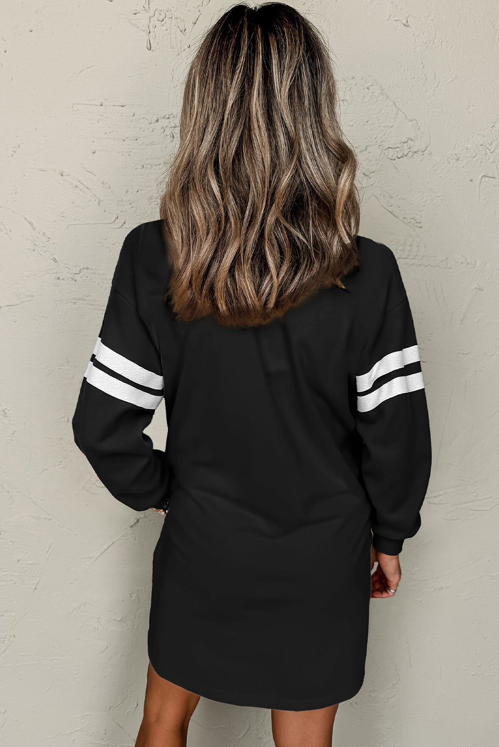 Black Varsity Contrast Banded Sleeve Shift Sweatshirt Dress