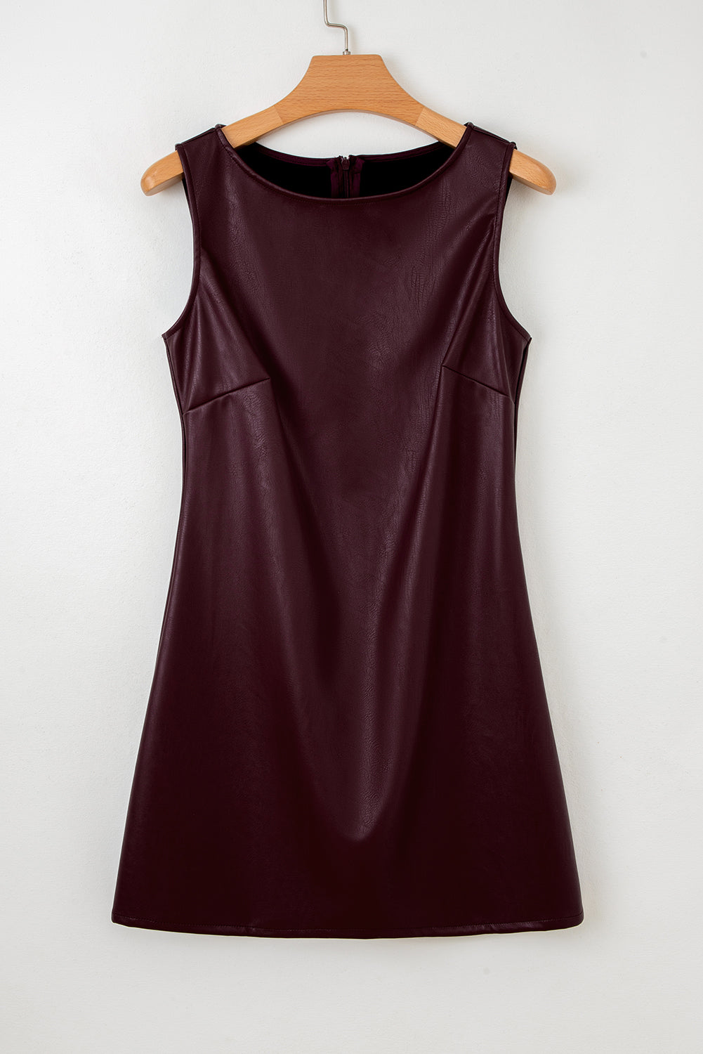 Coffee Vegan Leather Sleeveless Mini Dress
