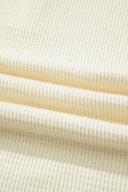 Oatmeal Textured Knit Half Buttons Henley Top