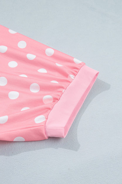 Green Polka Dot Oversized Top Drawstring Short Set