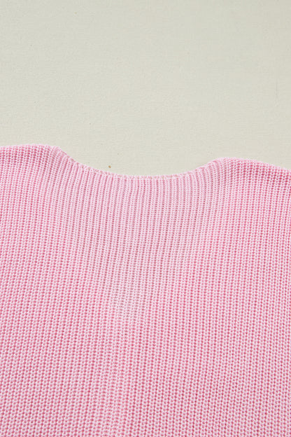 Pink Solid Color Knit V Neck Button Front Sweater Vest