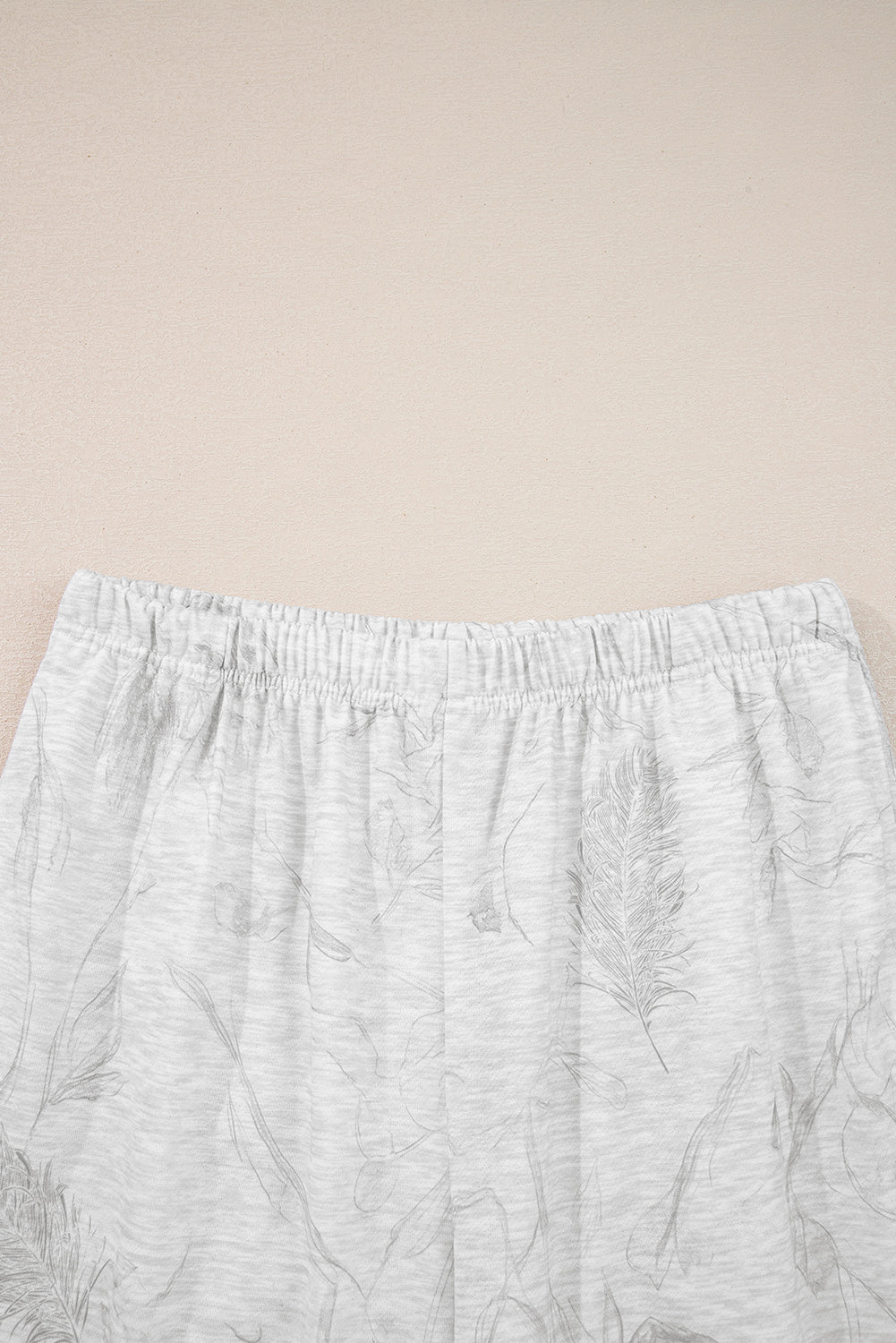 Light Grey Abstract Print Loose Drop Sleeve Hoodie Elastic Waistband 2pcs Pant Set