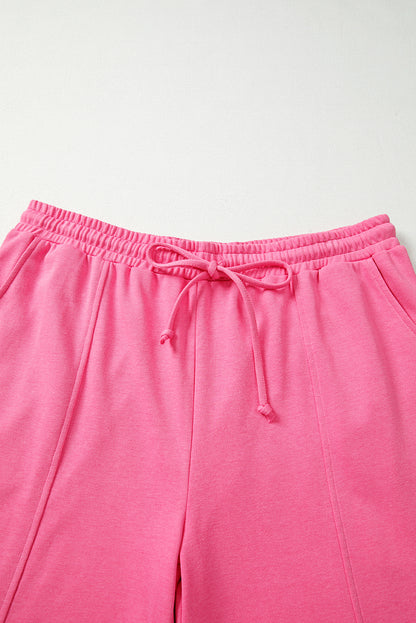 Bright Pink Plus Size Henley Drop Shoulder Pullover and Jogger Pants Two Piece Set
