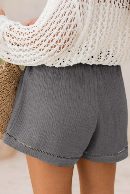 Dark Grey Cotton Gauze Paperbag Shorts