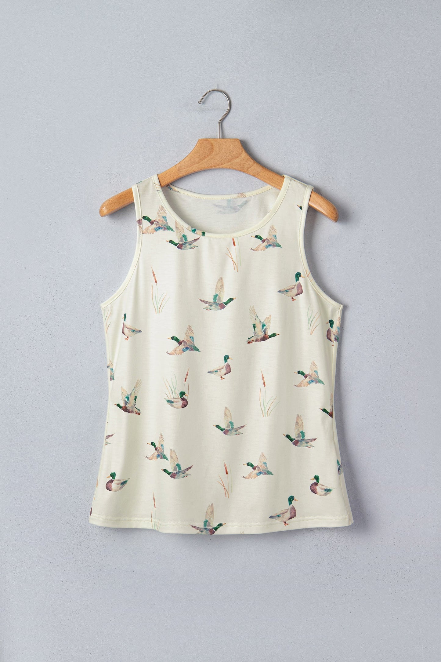 Beige Mallard Print Western Style Tank Top