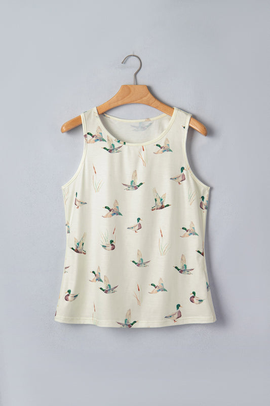 Beige Mallard Print Western Style Tank Top