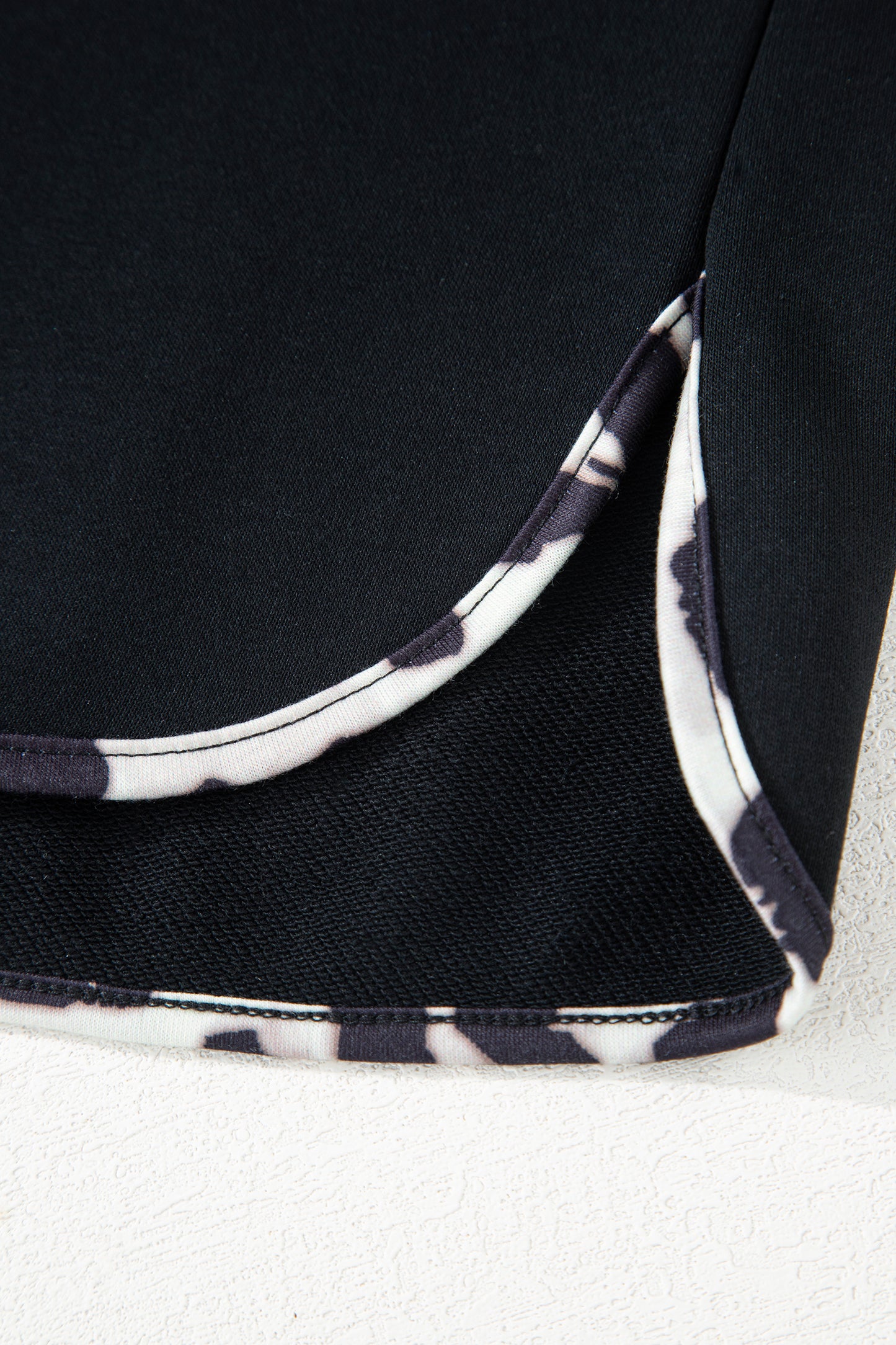 Black Contrast Leopard Trim Casual Sweatshirt Pant Set