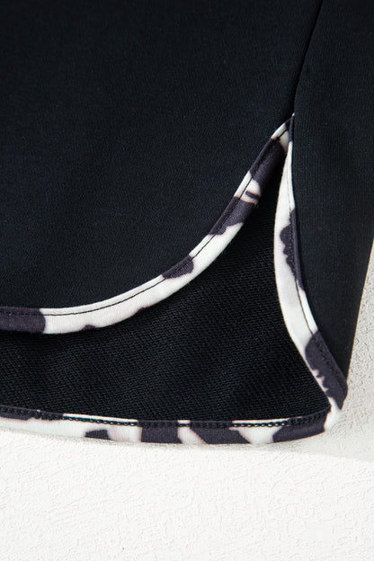 Black Contrast Leopard Trim Casual Sweatshirt Pant Set