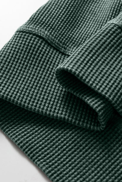 Mist Green Waffle Knit Patchwork Long Sleeve Loose Top