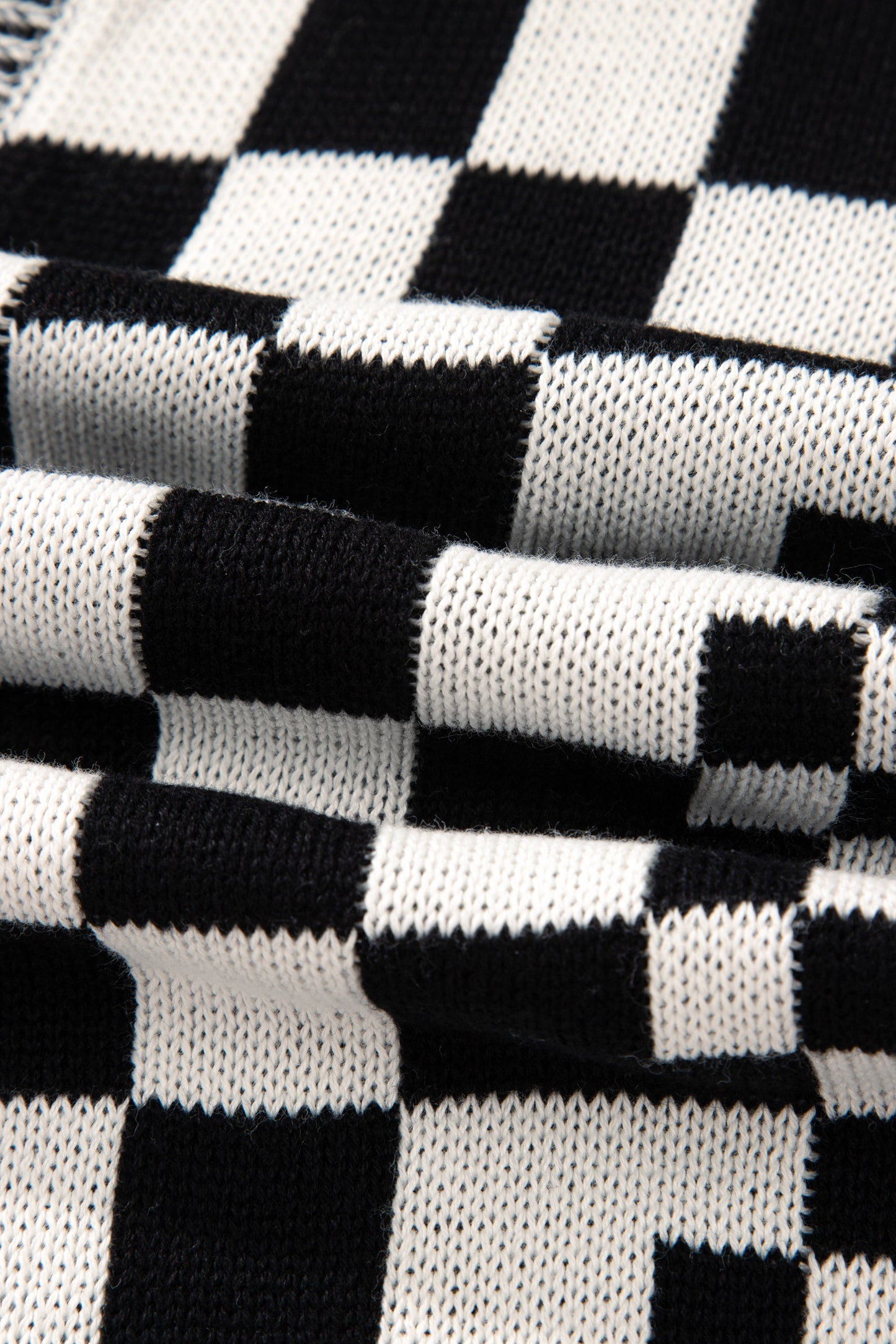 Black Plus Size Checkered Bubble Sleeve Drop Shoulder Open Cardigan