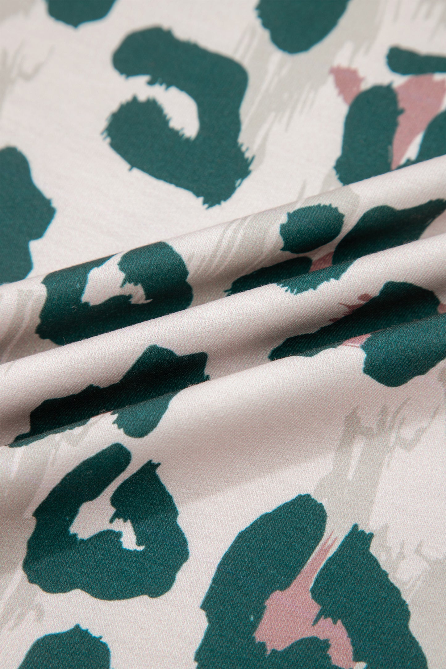 Brown Unique Leopard Print Contrast Trim Top Loose 2pcs Short Set