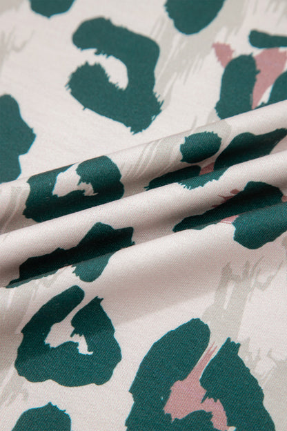 Brown Unique Leopard Print Contrast Trim Top Loose 2pcs Short Set