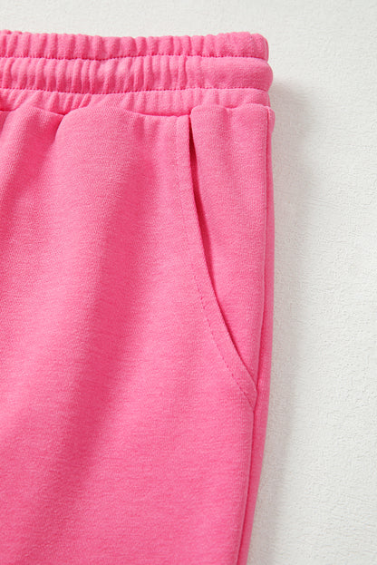 Bright Pink Plus Size Henley Drop Shoulder Pullover and Jogger Pants Two Piece Set