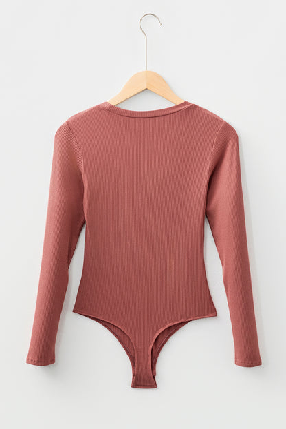 Black Ribbed Long Sleeve Crew Neck Solid Color Bodysuit