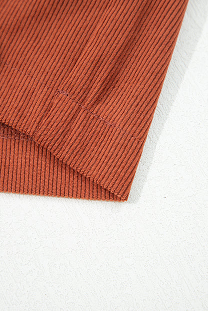 Clay Button Decor Scalloped Edge High Waist Corduroy Shorts