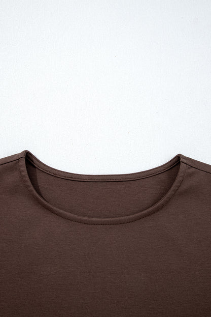 Coffee Short Sleeve Knit Top Patchwork Pleated Long Dress