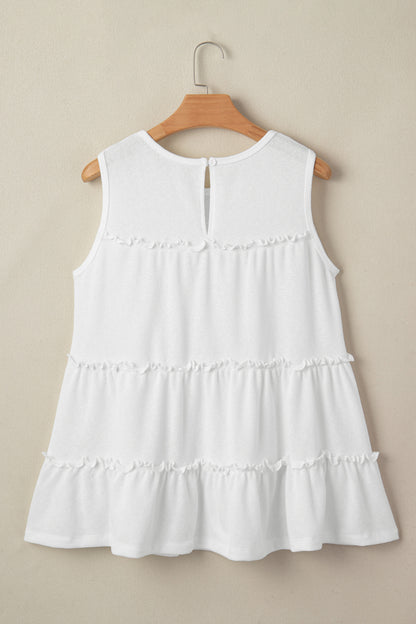 White Tiered Frill Trim A-line Tank Top