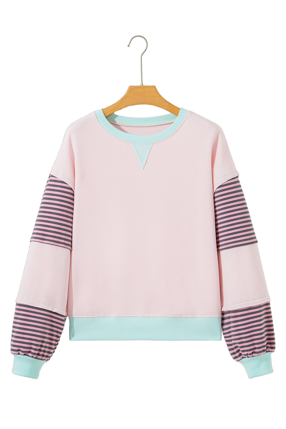 Parchment Striped Colorblock Patchwork Drop Shoulder Sweatshirt
