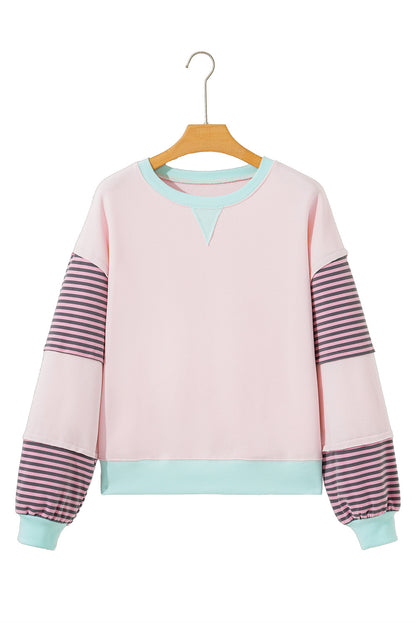 Parchment Striped Colorblock Patchwork Drop Shoulder Sweatshirt