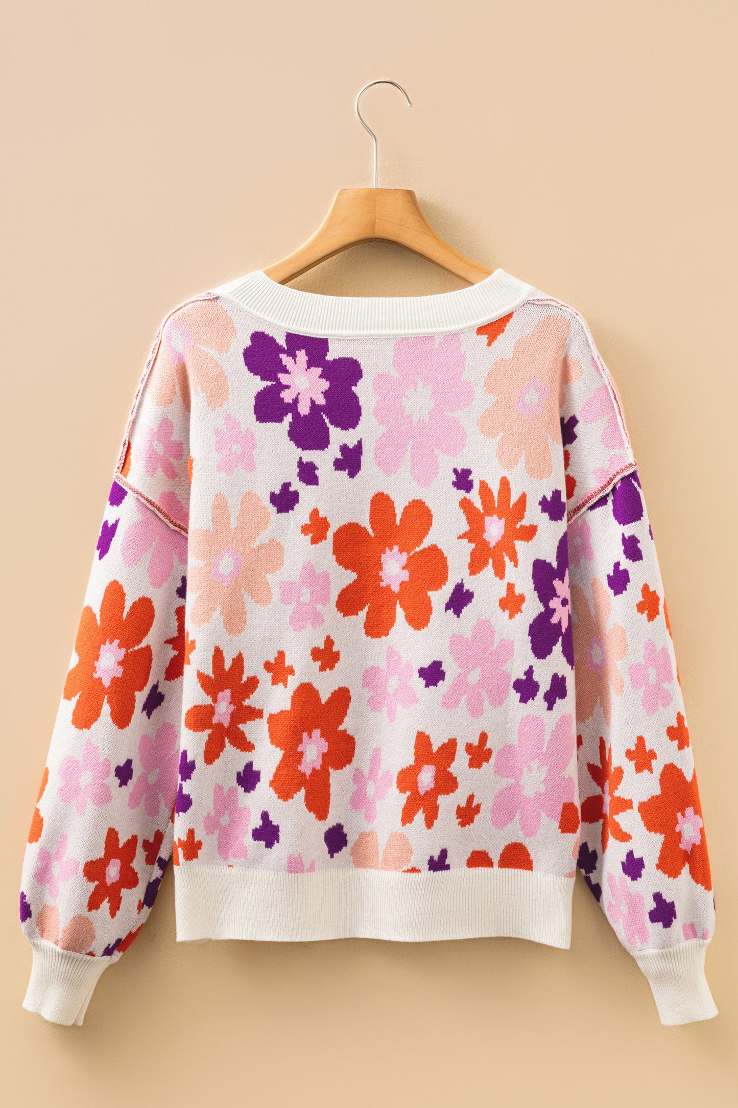 Khaki Fall Floral Pattern Drop Shoulder Sweater
