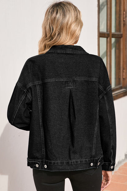 Black Washed Oversize Pocketed Denim Jacket