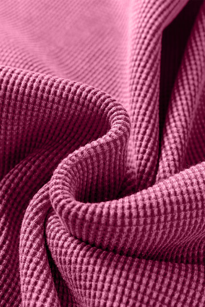 Mist Green Waffle Knit Patchwork Long Sleeve Loose Top