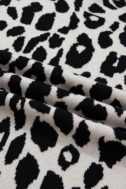 Black Plus Size Leopard Print High Neck Short Sleeve Sweater