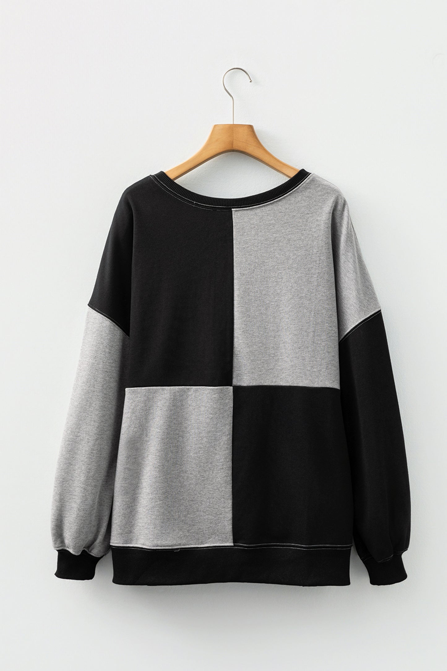 Color black Colorblock Henley High Low Oversize Sweatshirt