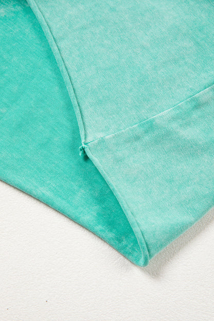 Sea Green Mineral Washed Drawstring Elastic Waist Raw Cut Shorts