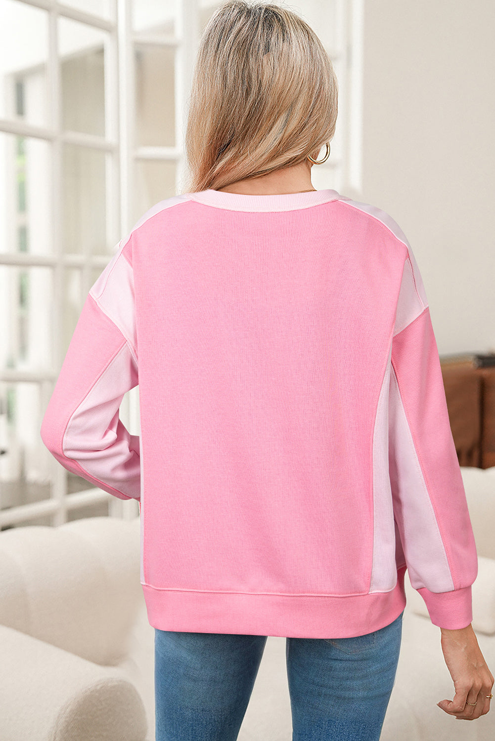 Bonbon 2-tone Color Block Patchwork Drop Shoulder Sweatshirt