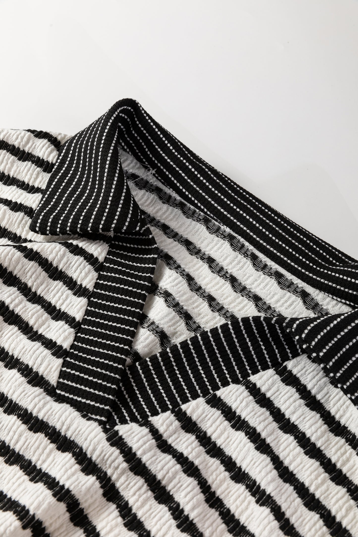 Sky Blue Stripe Collared Pullover Top and Drawstring Pant Set