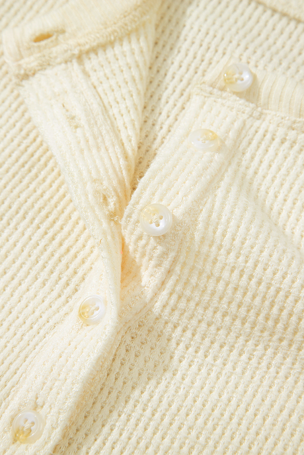 Oatmeal Textured Knit Half Buttons Henley Top