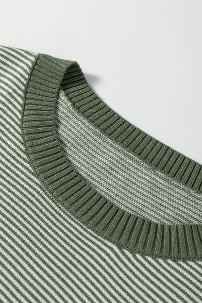 Green Stripe Color Block Patchwork Dolman Oversize Tunic Sweater