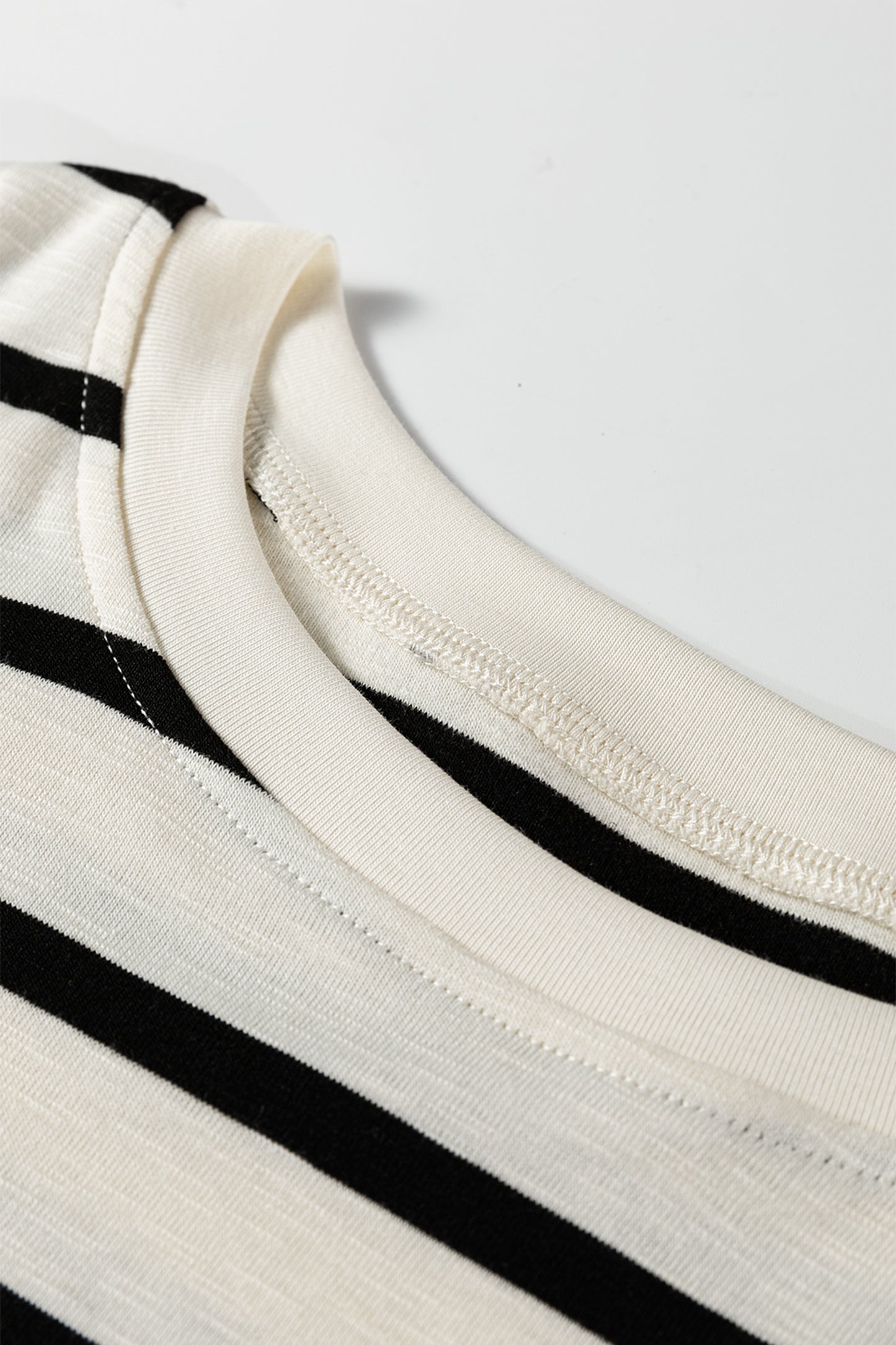 Black Stripe Ribbed Trim Button Cuff Long Sleeve Top Midi Skirt 2pcs Outfit