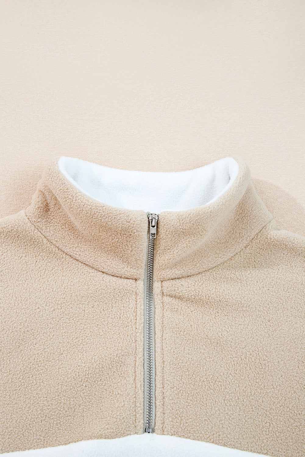 Parchment Fleece Colorblock Patchwork Zipped Neck Pullover Sweatshirt