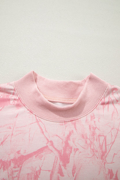 Pink Mock Neck Pullover and Shorts Camo Set