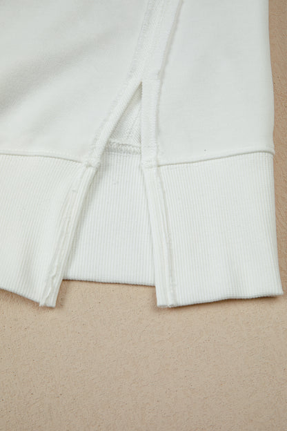 White Bow Sequin XOXO Letter Graphic Exposed Seam Baggy Sweatshirt