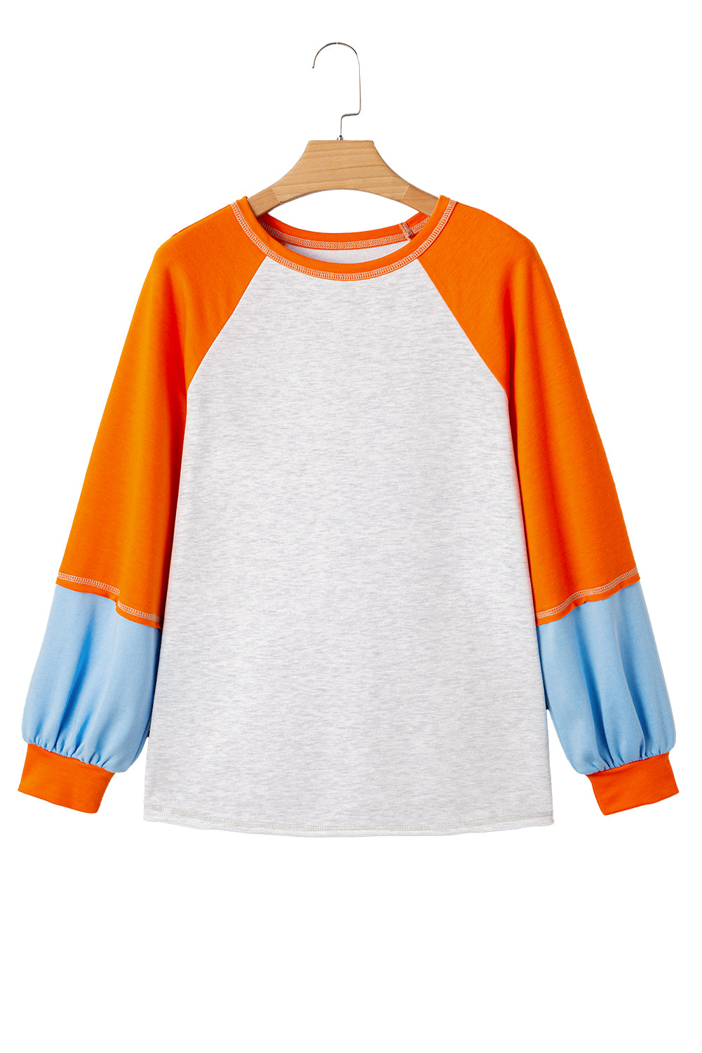 Light Grey Color Block Raglan Sleeve Contrast Stitching Loose Fit Top